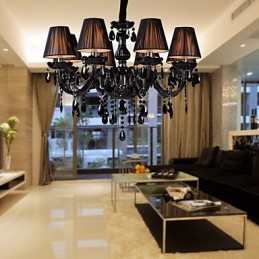 Lámpara de araña moderna de lujo de cristal negro de 8 luces