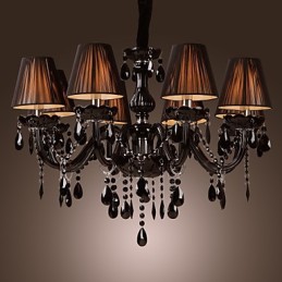 Lámpara de araña moderna de lujo de cristal negro de 8 luces