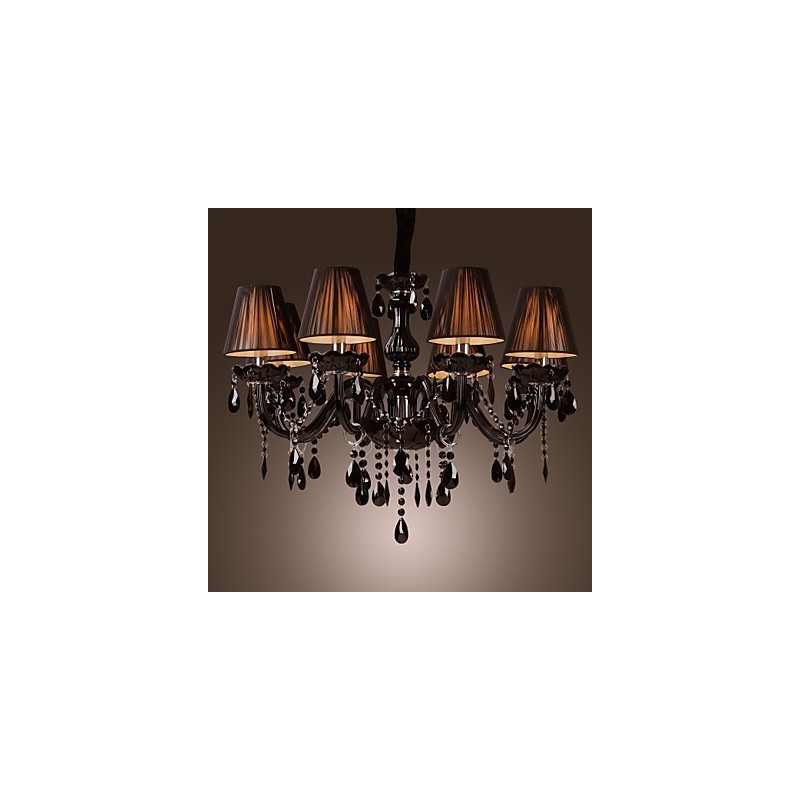 Lámpara de araña moderna de lujo de cristal negro de 8 luces
