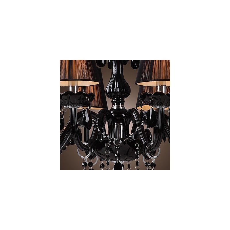 Lámpara de araña moderna de lujo de cristal negro de 8 luces