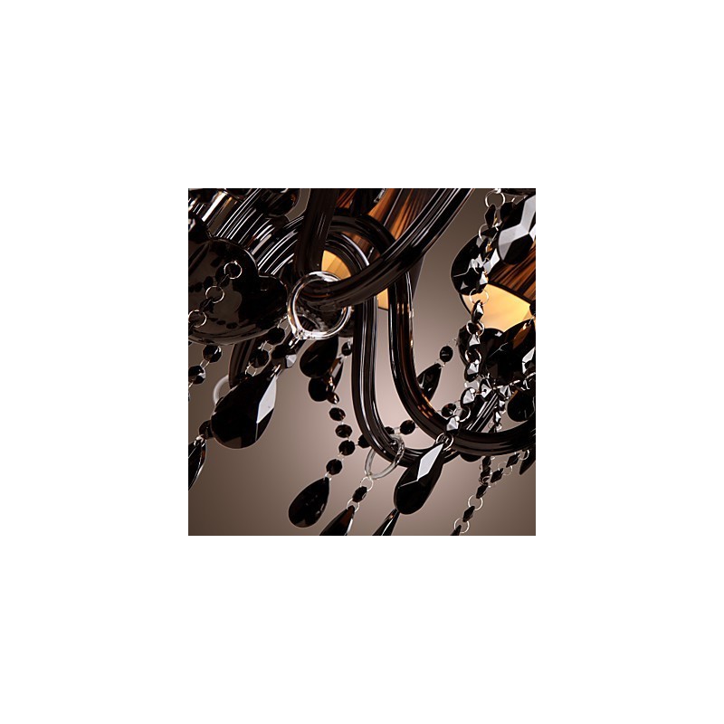 Lámpara de araña moderna de lujo de cristal negro de 8 luces