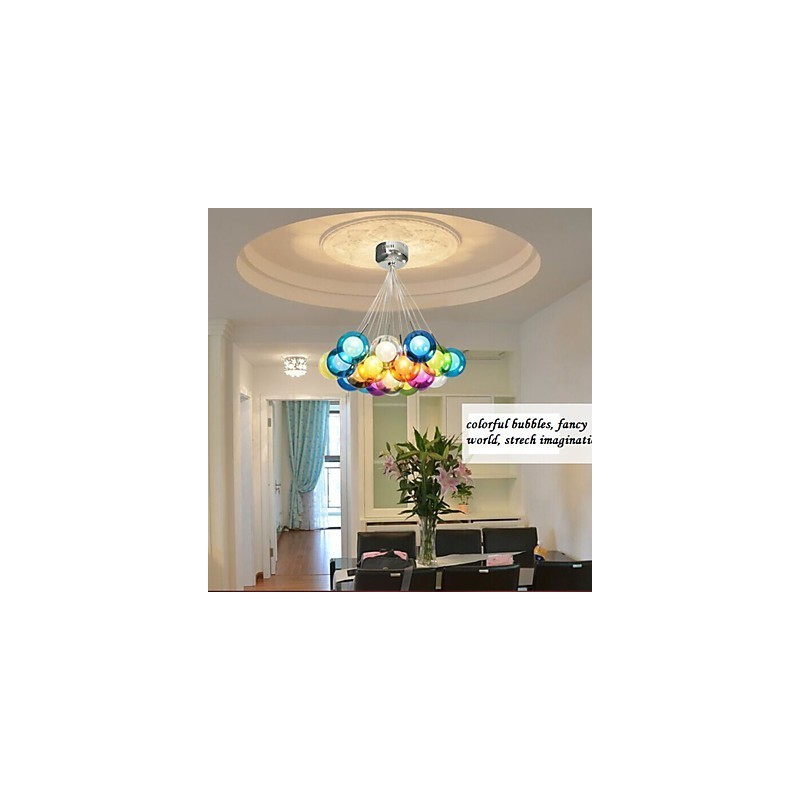 Lámpara colgante moderna de vidrio coloreado con forma de globo de burbujas y 19 luces