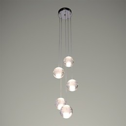 Lámpara colgante moderna, lámpara colgante, luces G4, retrofit, cromado, cristal para escaleras.