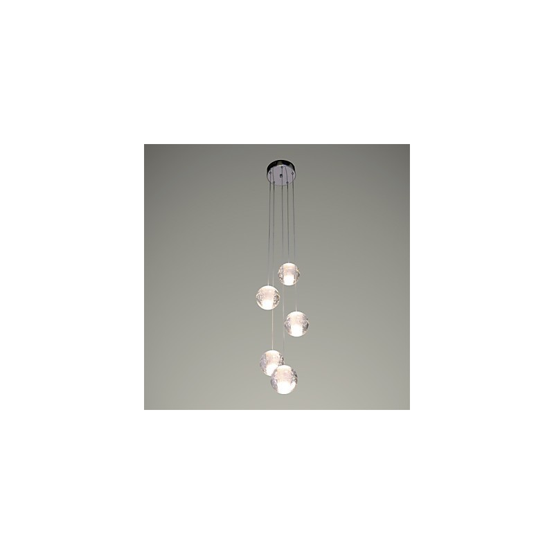 Lámpara colgante moderna, lámpara colgante, luces G4, retrofit, cromado, cristal para escaleras.