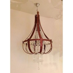 Lámpara de araña creativa de hierro, de cristal y cuero de lujo posmoderna