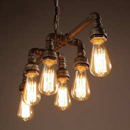 Lámpara colgante industrial vintage estilo loft retro Edison, lámpara colgante de metal con forma de tubería de agua