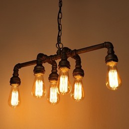 Lámpara colgante industrial vintage estilo loft retro Edison, lámpara colgante de metal con forma de tubería de agua