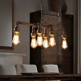 Lámpara colgante industrial vintage estilo loft retro Edison, lámpara colgante de metal con forma de tubería de agua