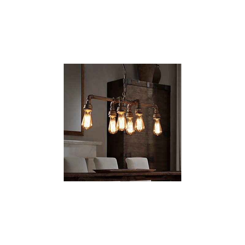 Lámpara colgante industrial vintage estilo loft retro Edison, lámpara colgante de metal con forma de tubería de agua