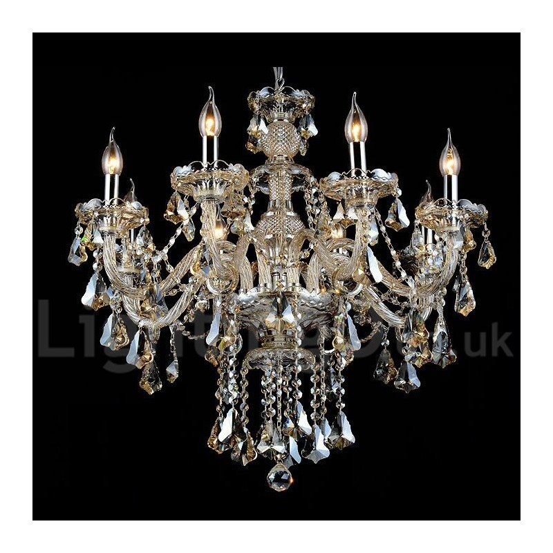 Lámpara de araña moderna de cristal K9 color coñac retro con 8 luces