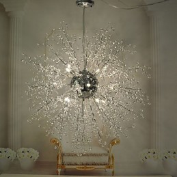 Lámpara colgante de araña de metal cromado con forma de globo de cristal