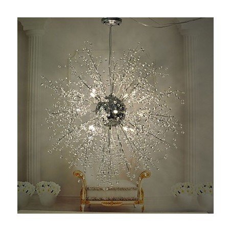 Lámpara colgante de araña de metal cromado con forma de globo de cristal Lámpara colgante de araña de metal cromado con forma de globo de cristal