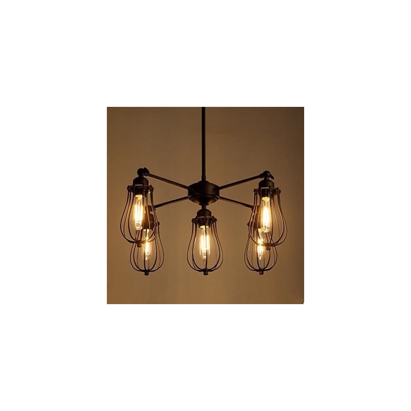 Lámpara colgante de 5 luces, estilo industrial estadounidense que restaura las antiguas costumbres, de hierro forjado, en forma de pomelo.