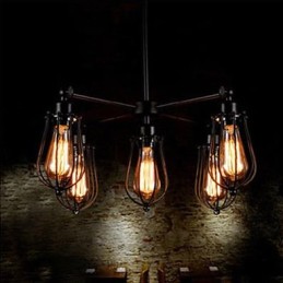 Lámpara colgante de 5 luces, estilo industrial estadounidense que restaura las antiguas costumbres, de hierro forjado, en forma de pomelo.