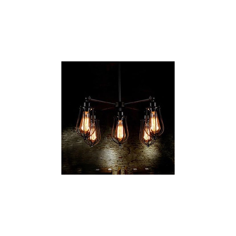 Lámpara colgante de 5 luces, estilo industrial estadounidense que restaura las antiguas costumbres, de hierro forjado, en forma de pomelo.