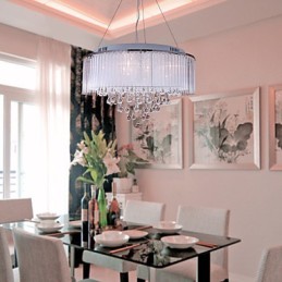 Lámpara colgante de cristal electrochapado con forma de tambor moderna y contemporánea