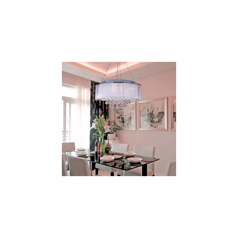 Lámpara colgante de cristal electrochapado con forma de tambor moderna y contemporánea