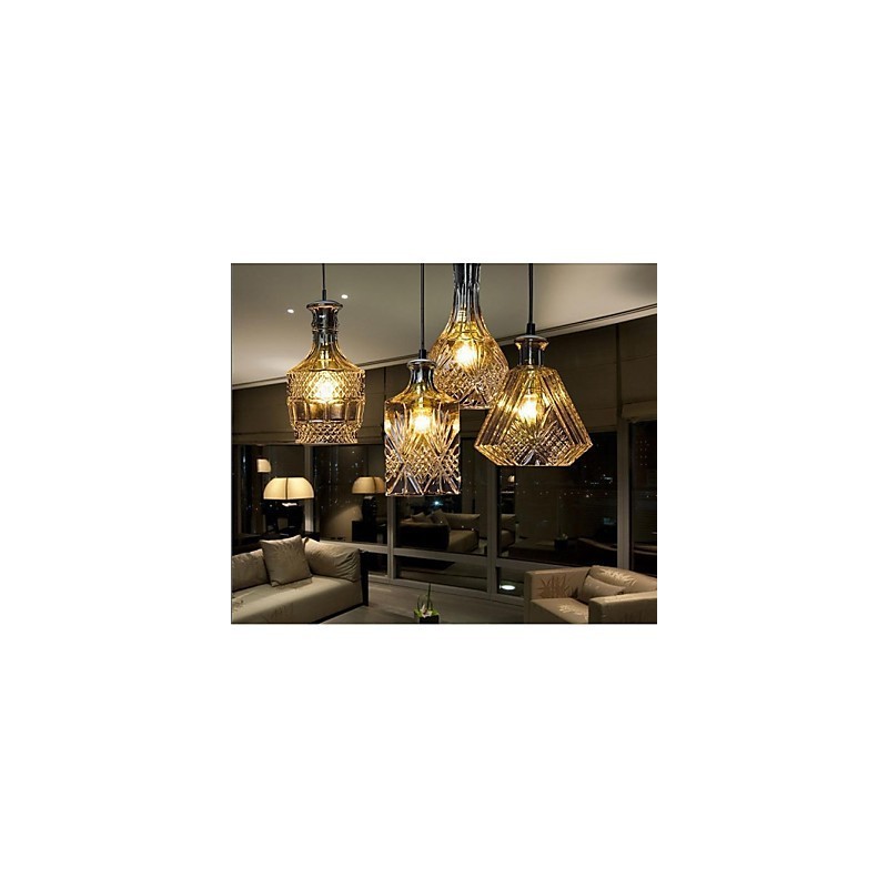 Lámpara de cristal de 4 luces con pantalla minimalista y luces de botella