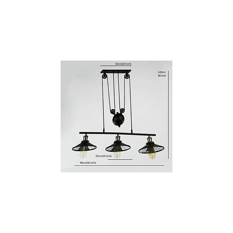 Lámparas colgantes vintage 3 luces ST64 Bombillas incluidas Sistema arriba y abajo