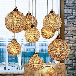 Lámpara colgante moderna y contemporánea de metal galvanizado con forma de globo de cristal