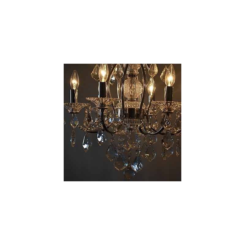 Lámpara de araña clásica tradicional de metal cromado y cristal