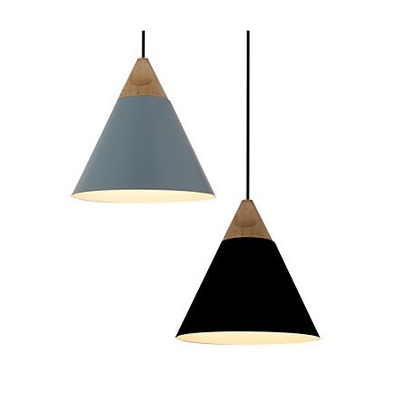 Lámpara colgante mini de cono artístico, 1 luz, acabado moderno y sencillo, aluminio y madera en blanco y negro, azul polvoriento. Lámpara colgante mini de cono artístico, 1 luz, acabado moderno y sencillo, aluminio y madera en blanco y negro, azul polvoriento.