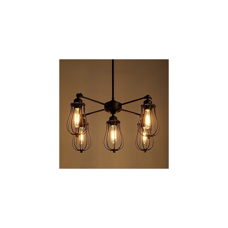 Lámparas colgantes tradicionales clásicas rústicas estilo cabaña retro de metal, 5 luces