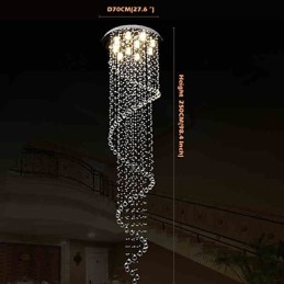 Lámpara colgante de cristal moderna, lámpara de araña con espiral simple, diámetro 70 cm, altura 250 cm.
