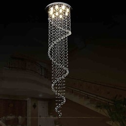 Lámpara colgante de cristal moderna, lámpara de araña con espiral simple, diámetro 70 cm, altura 250 cm.
