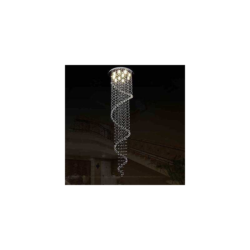 Lámpara colgante de cristal moderna, lámpara de araña con espiral simple, diámetro 70 cm, altura 250 cm.