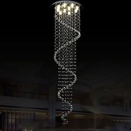 Lámpara colgante de cristal moderna, lámpara de araña con espiral simple, diámetro 70 cm, altura 250 cm.