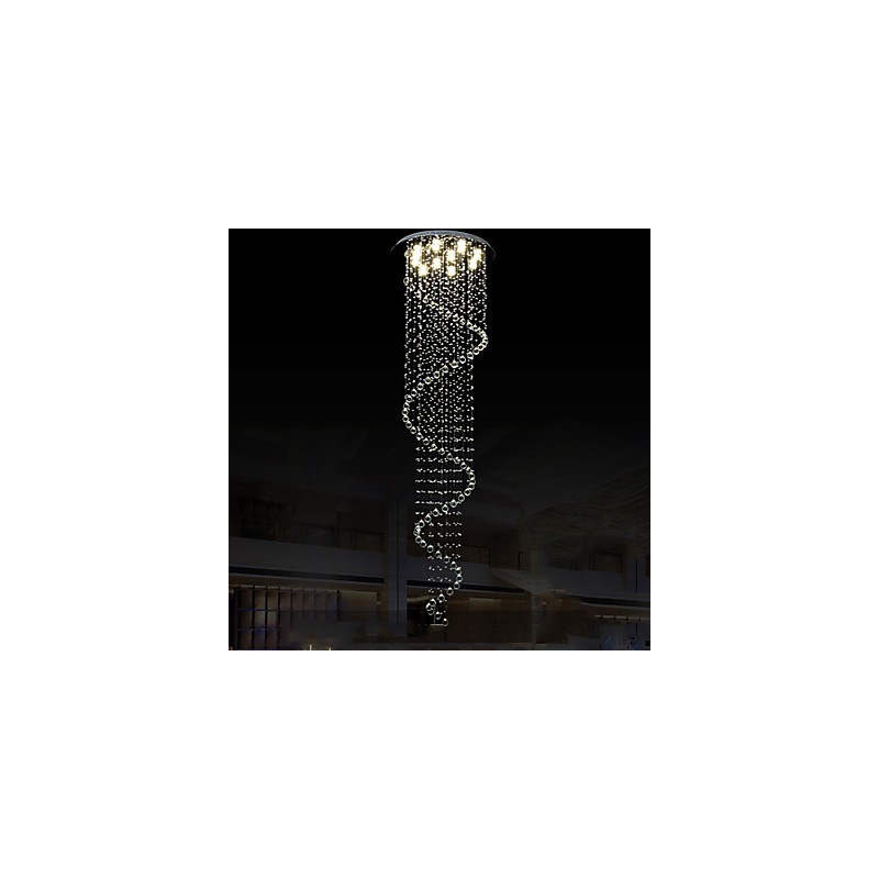 Lámpara colgante de cristal moderna, lámpara de araña con espiral simple, diámetro 70 cm, altura 250 cm.