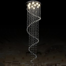 Lámpara colgante de cristal moderna, lámpara de araña con espiral simple, diámetro 70 cm, altura 250 cm.