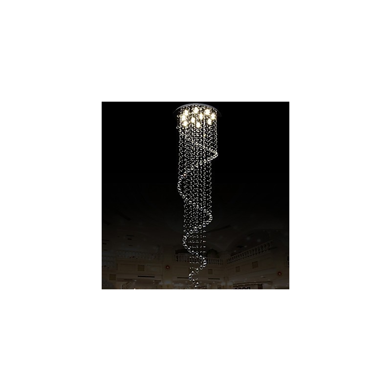 Lámpara colgante de cristal moderna, lámpara de araña con espiral simple, diámetro 70 cm, altura 250 cm.