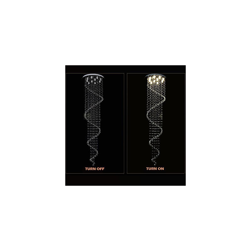 Lámpara colgante de cristal moderna, lámpara de araña con espiral simple, diámetro 70 cm, altura 250 cm.
