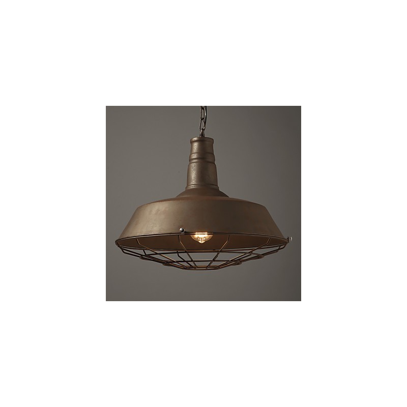 Lámpara colgante retro de 1 luz con pantalla de metal antiguo. Tienda.