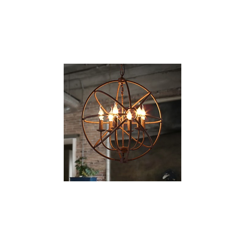 Lámpara de araña de hierro forjado estilo nórdico estilo retro americano con velas. La lámpara de araña negra.