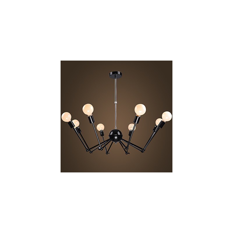 Lámpara de araña de hierro con luces negras American Loft de 12 cabezas