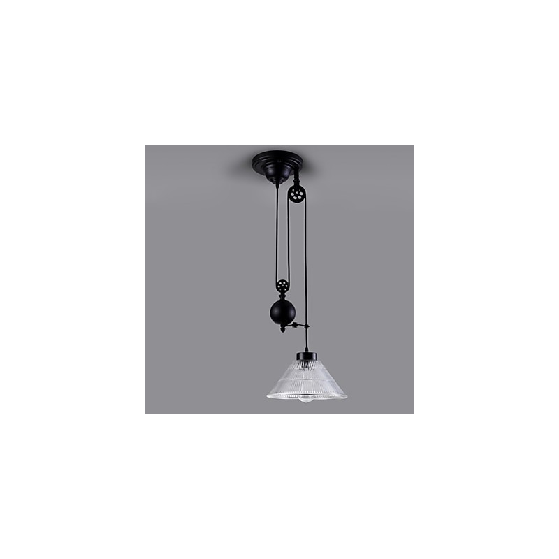 Lámpara colgante vintage de 1 luz, lámpara de isla, lámpara colgante para vestíbulo, metal y vidrio.