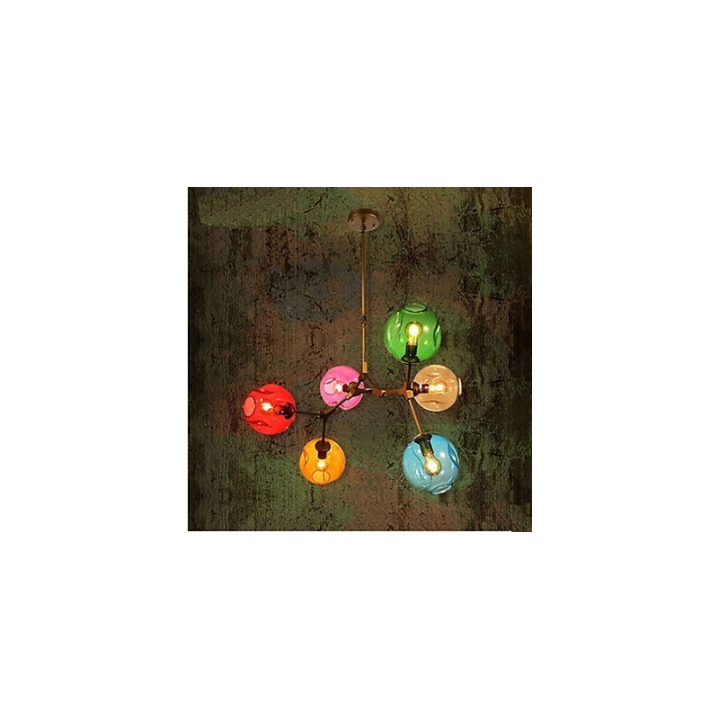 Lámpara colgante de 6 luces con bombilla de vidrio de colores artísticos
