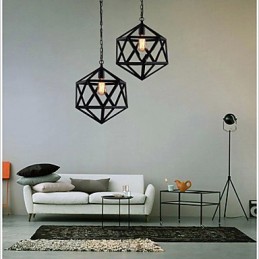 Lámpara colgante industrial retro de hierro forjado con diseño de hexaedro y originalidad artística.