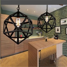 Lámpara colgante industrial retro de hierro forjado con diseño de hexaedro y originalidad artística.