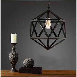 Lámpara colgante industrial retro de hierro forjado con diseño de hexaedro y originalidad artística.