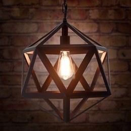 Lámpara colgante industrial retro de hierro forjado con diseño de hexaedro y originalidad artística.