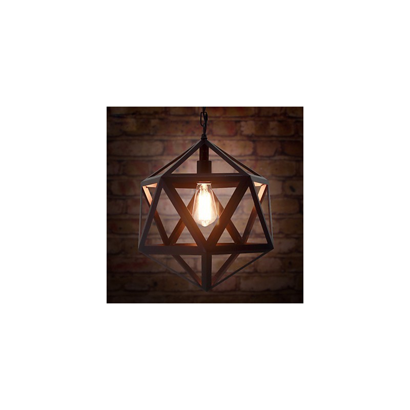 Lámpara colgante industrial retro de hierro forjado con diseño de hexaedro y originalidad artística.