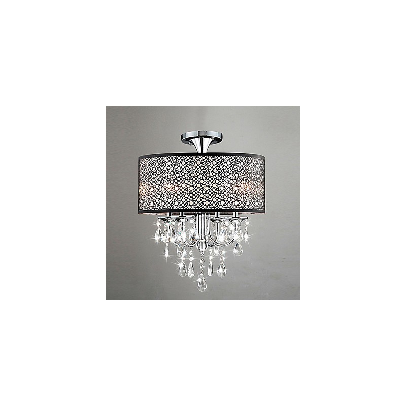 Lámpara de araña moderna y contemporánea de cristal en forma de tambor, estilo mini, cromada