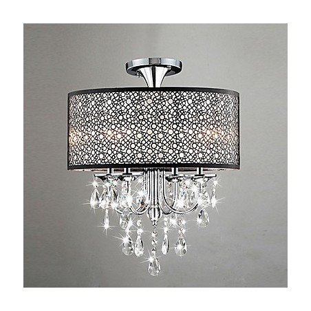 Lámpara de araña moderna y contemporánea de cristal en forma de tambor, estilo mini, cromada Lámpara de araña moderna y contemporánea de cristal en forma de tambor, estilo mini, cromada
