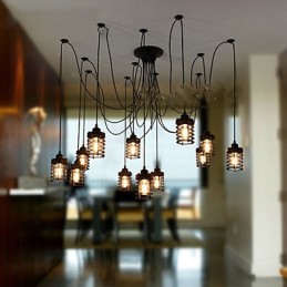 Lámpara de techo vintage Edison ajustable, lámpara colgante DIY, iluminación moderna y elegante para comedor industrial.