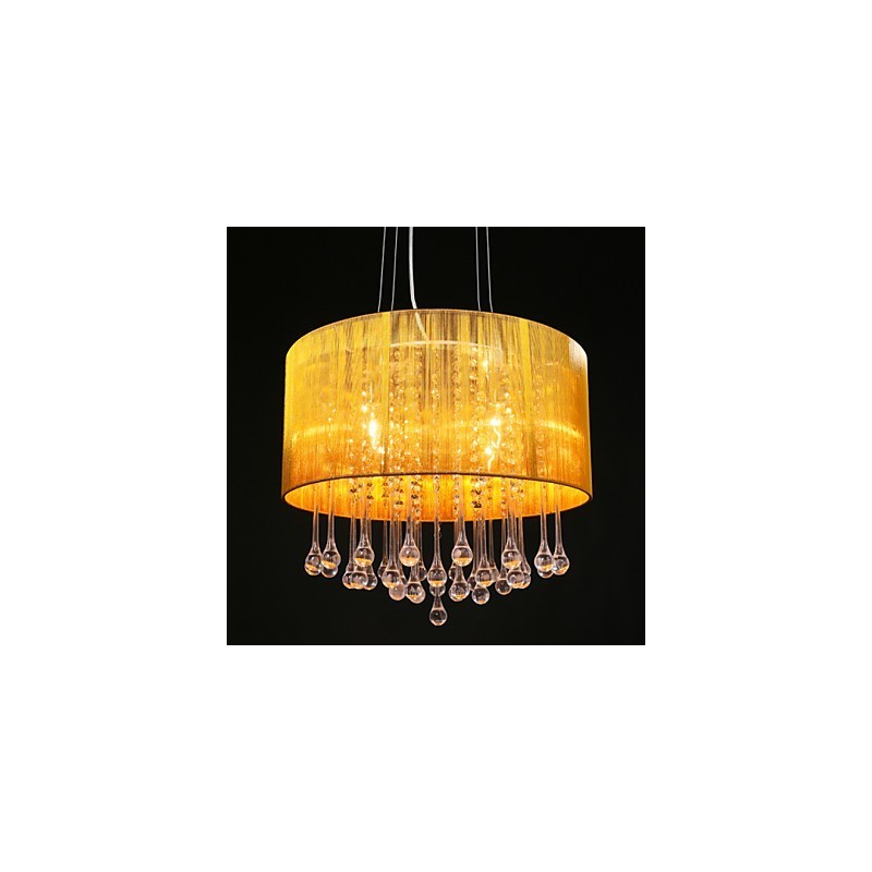 Lámpara colgante de tambor moderna de 4 luces con pantalla de bobinado de cristal, lámpara de araña de diseño minimalista moderno