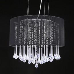 Lámpara colgante de tambor moderna de 4 luces con pantalla de bobinado de cristal, lámpara de araña de diseño minimalista moderno